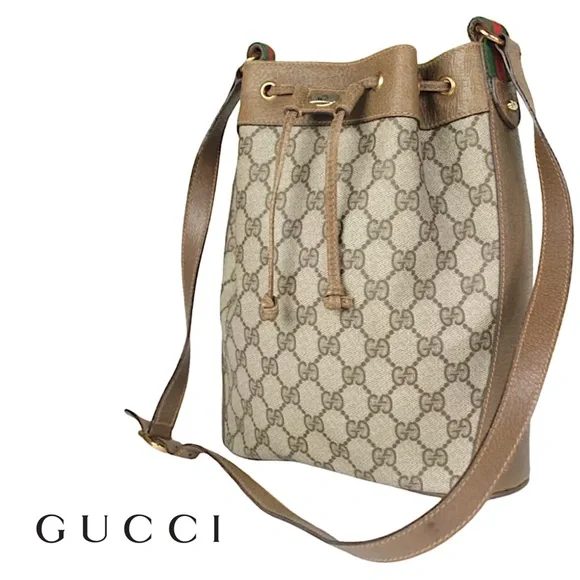 GUCCI Vintage Sherry Line GG Web Drawstring Shoulder Bag - Picture 1 of 15
